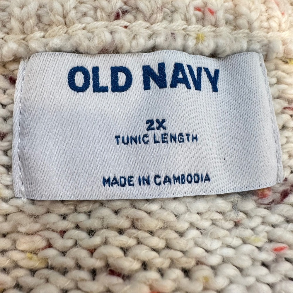 Old Navy Sweater Women 2X Cream Confetti Speckled V-Neck Oversized Tunic Knit‎ - Picture 3 of 9